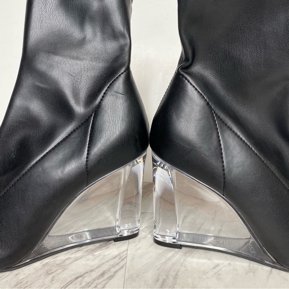 Open Edit Erika Black Faux Leather Pointy Toe Wedge Heel Bootie 7 1/2 M - Picture 9 of 16